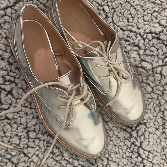 Zara Shoes - ZARA silver espadrille platforms